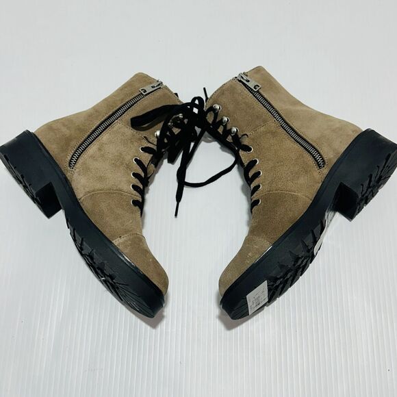 AllSaints Dusty Women's US 7 Combat Boots Light Gray Tan Cow Suede NWOB $299 - Picture 8 of 12
